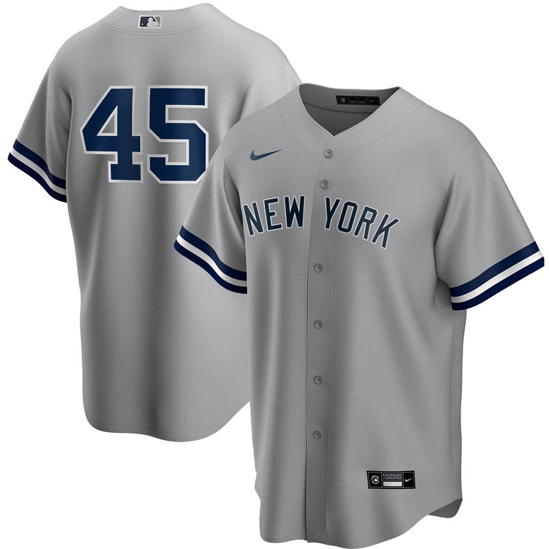 2020 MLB Men New York Yankees #45 Gerrit Cole Nike Gray Road 2020 Replica Player Jersey 1->new york yankees->MLB Jersey
